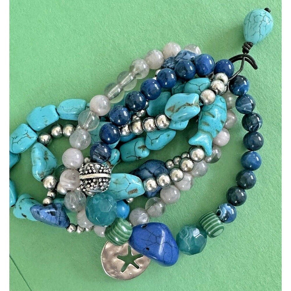 Turquoise Rose Quartz‎ Set Stretch Bracelets Beaded Beach Fish Sand Dollar